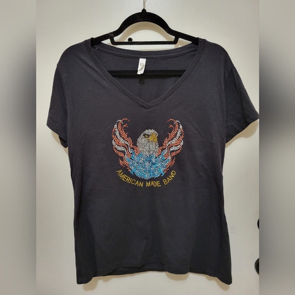 American Made Band Black V-Neck Women's Tee - Size XXL - Runs Small - Picture 1 of 6